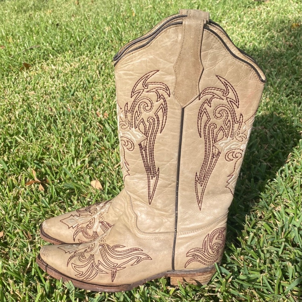Circle G by Corral Women Tan Embroidered Leather Western Cowboy Boots L5071 7.5M